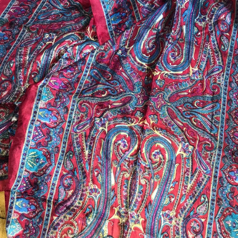 Silk‎ Paisley Wrap Scarf in Red and Blue
